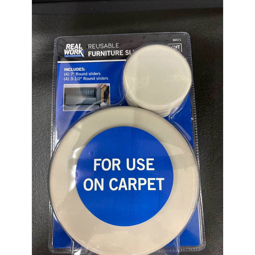 Real Work 8 Piece Reusable Furniture Sliders for Carpet 7in and 3.5in 66571